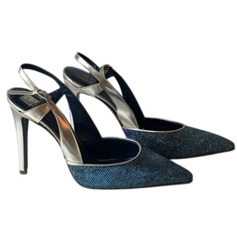 Valentina Rangoni Blue Glitter Metallic Slingback Heels 7M